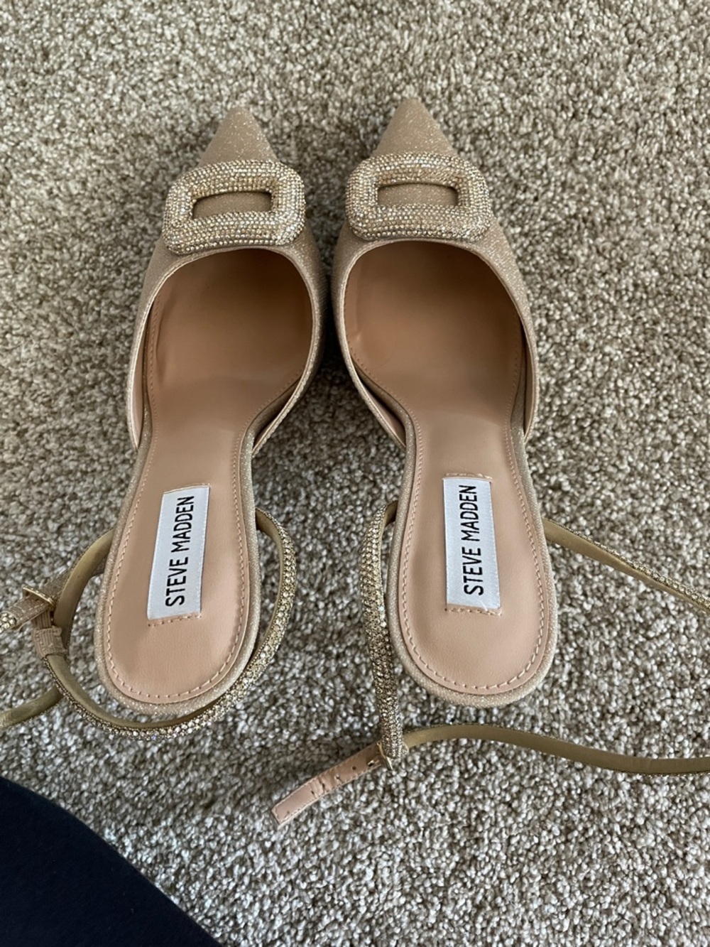 Steve Madden Champagne Gold Rhinestone Slingback Heels - Picture 5 of 8